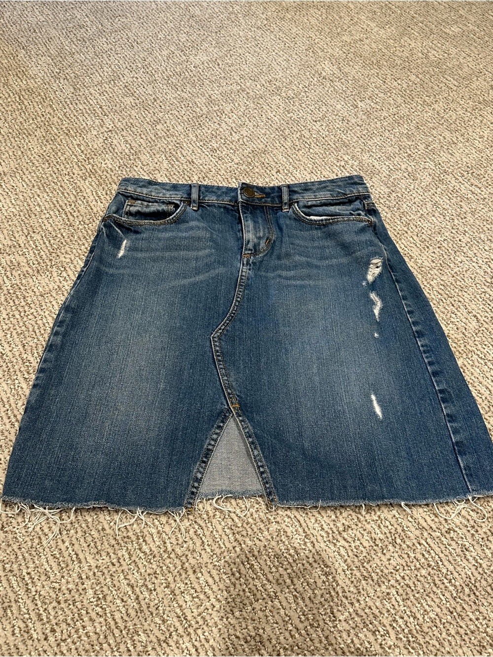 Loft Denim Distressed A-Line Skirt - Blue